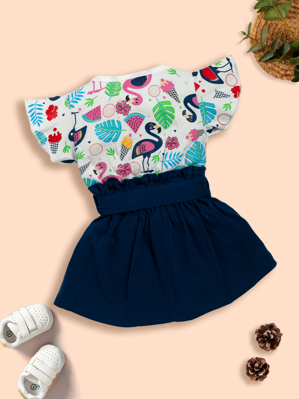 Kids Printed Fit & Flare Dress With T-Shirt Kinder Choice