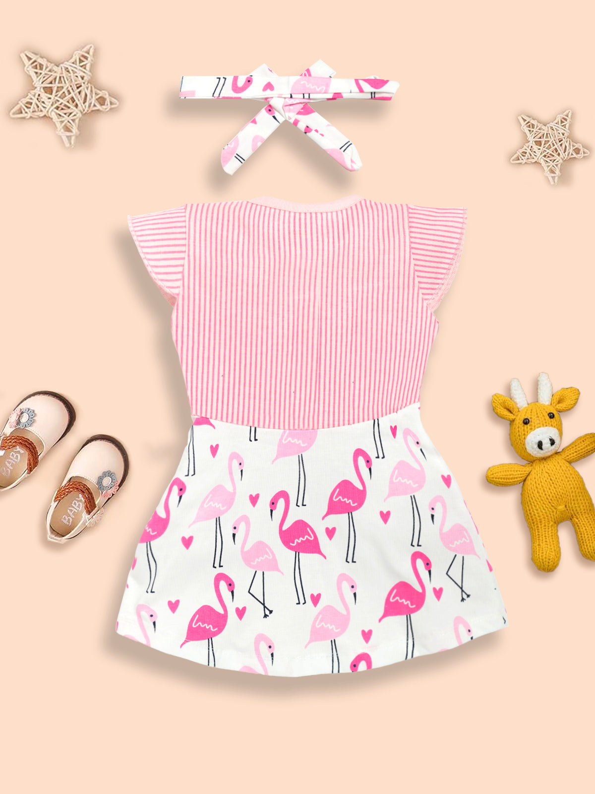 Girls cotton T-Shirt with Flamingo design Frock Kinder Choice