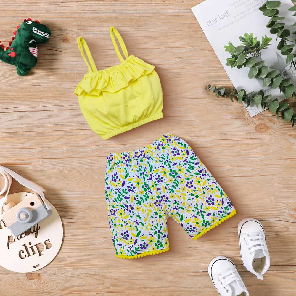 Floral Print Shorts with Crop Top Set Kinder Choice